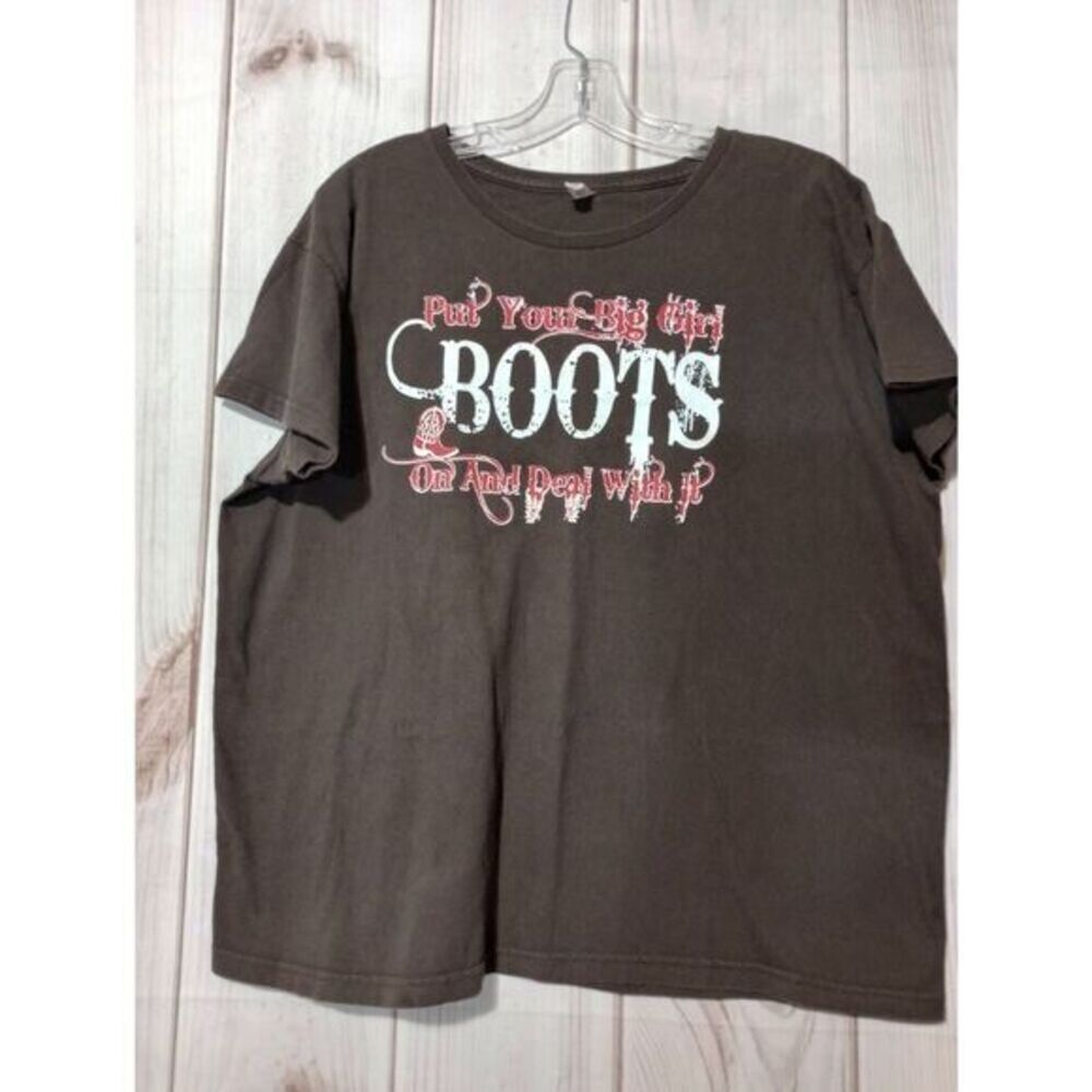 Big Girl Boots T-shirt Ladies Extra Large Brown Western Cowgirl